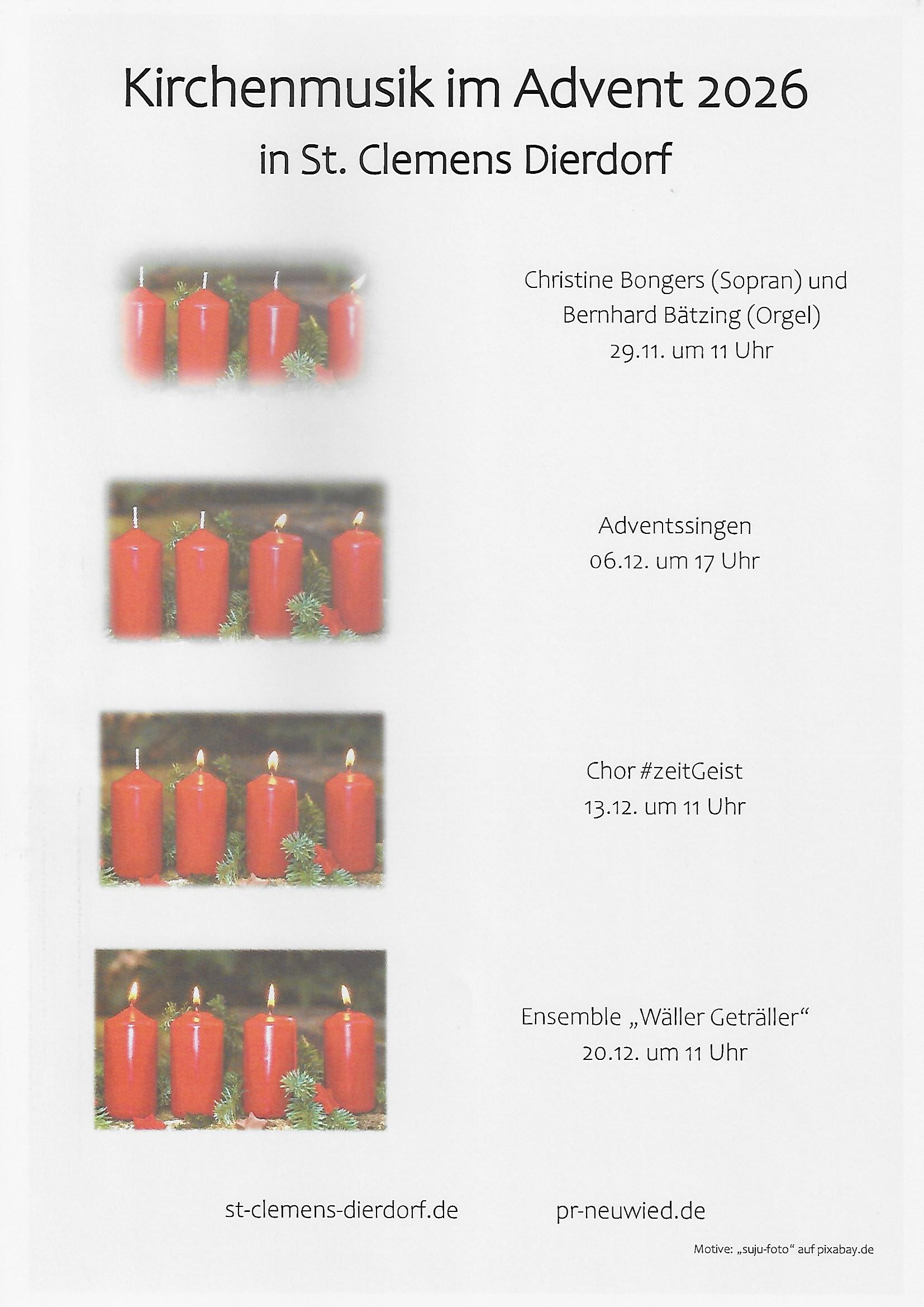 Übersicht Musik im Advent 2026 (c) St. Clemens Dierdorf Kirchenmusik im Advent 2026 in St. Clemens Dierdorf